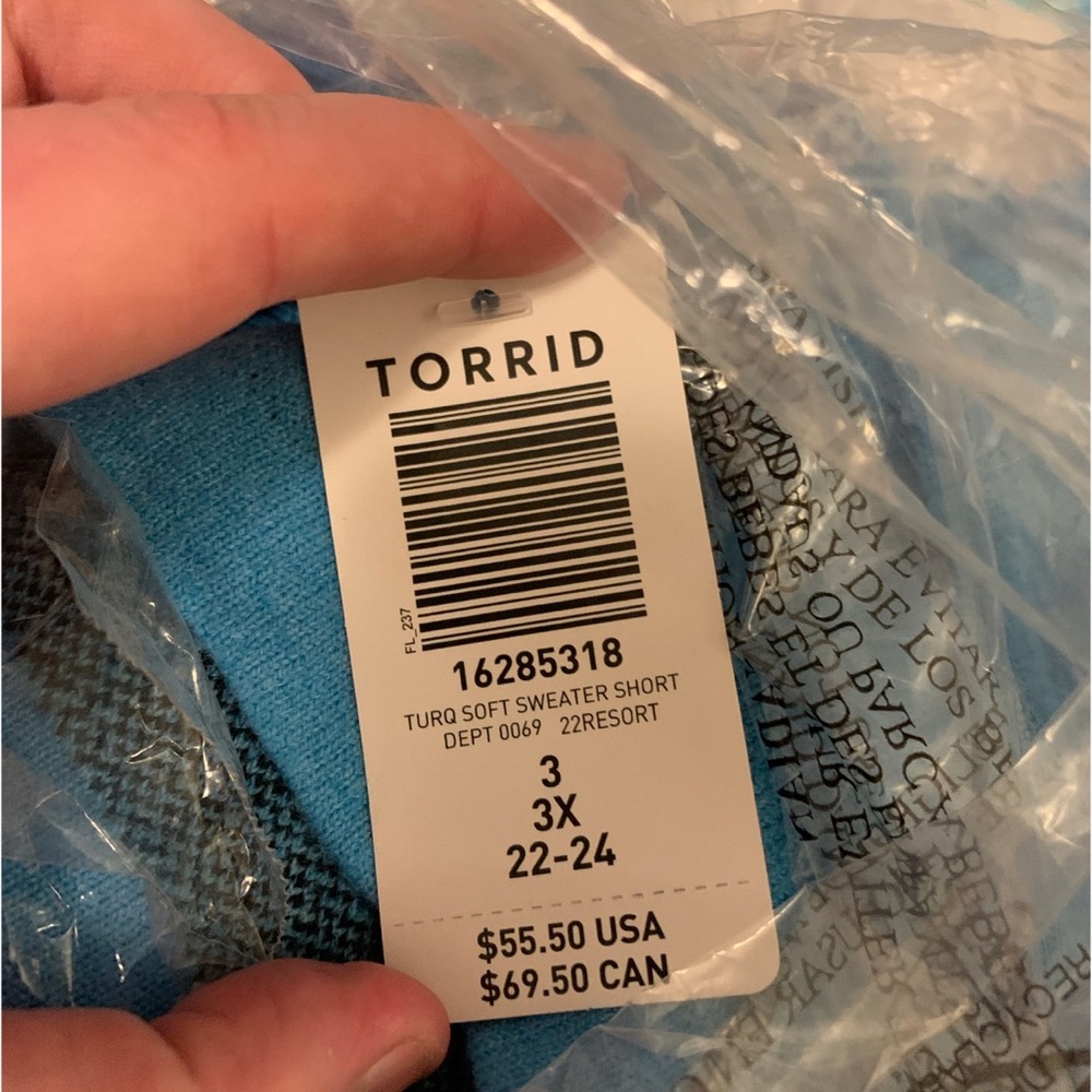NEW Torrid 3 Sweater Short - Luxe Cozy Bolt Turquoise - Lovesick Collection - Picture 8 of 8